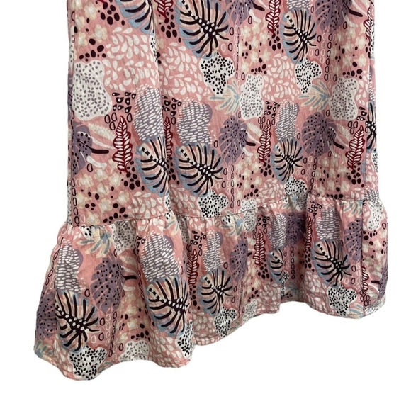 THML Ruffled Flutter Sleeve Tiered Tropical Floral Pink Mini Dress S/M - Picture 7 of 10